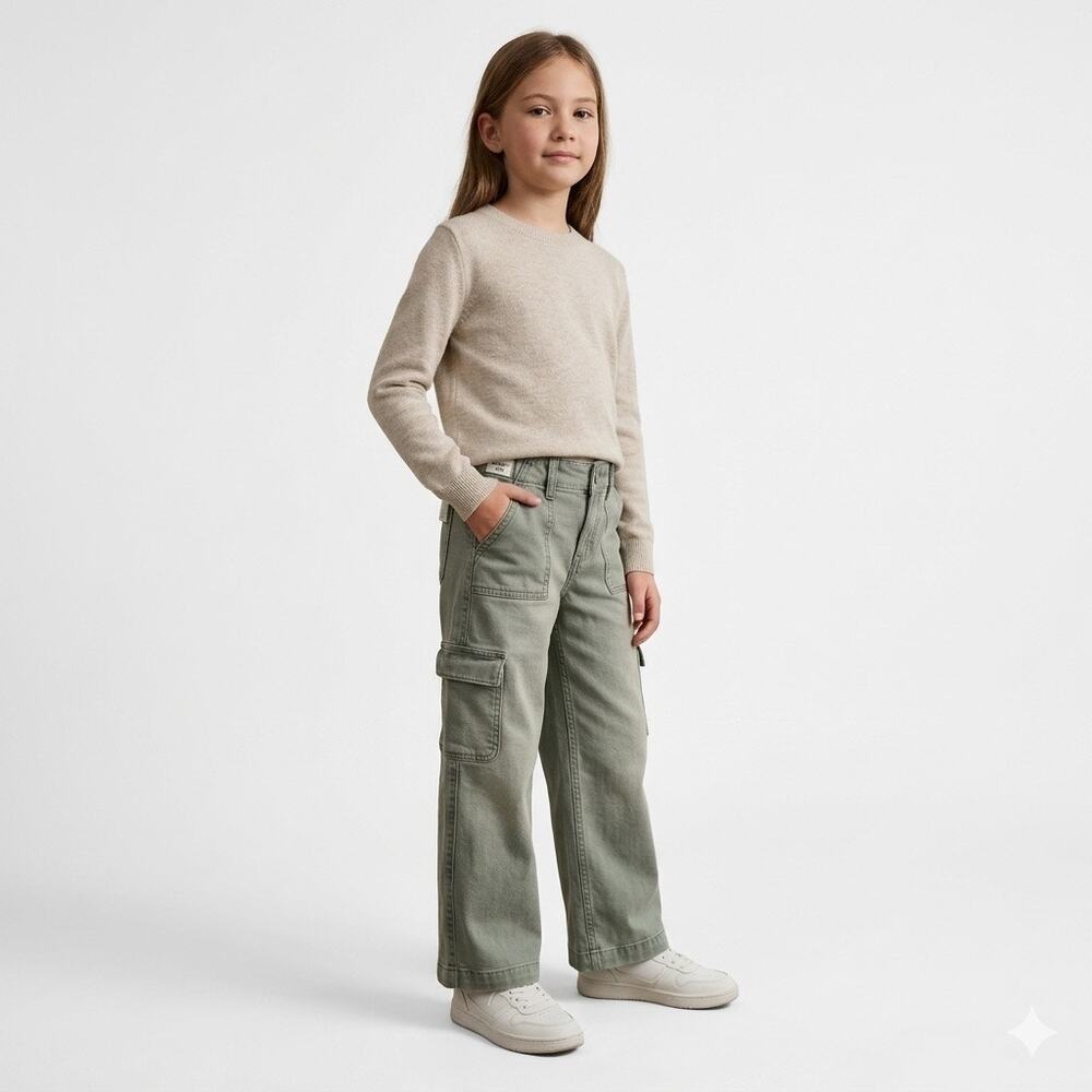 Abercrombie Kids Cargo Pants Wide Leg Green Faded Vintage Style Size 5/6